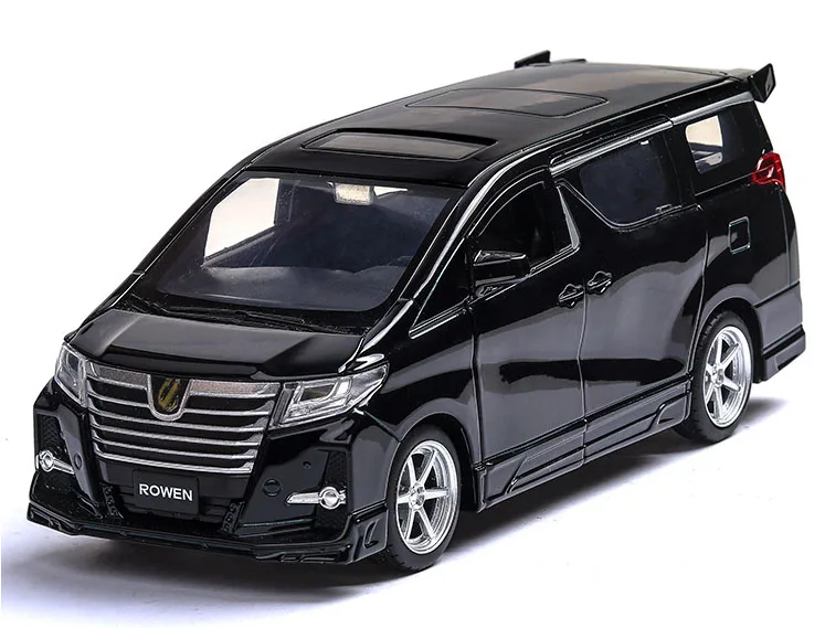 Высокая симитация 1:32 Toyota Alphard MPV модель из сплава Модель автомобиля 4 открыть дверь со звуком светильник детские игрушки - Цвет: Черный