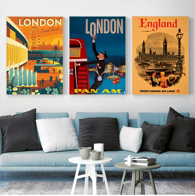 Путешествия в Лондон Англия холст живопись винтажные настенные картины крафт
