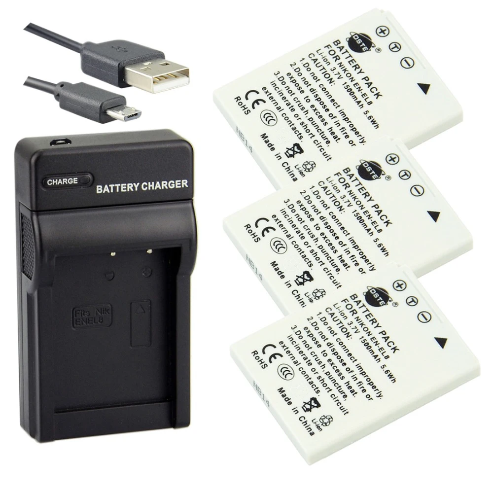 3 шт. 1500 мАч 3,7 V 5.6Wh DSTE EN-EL8 ENEL8 Li-Ion Батарея 1* USB Зарядное устройство для цифровой камеры Nikon Coolpix P4 P3 P2 P1 L1 L2 S5 S6 S7 S7c S8 S9