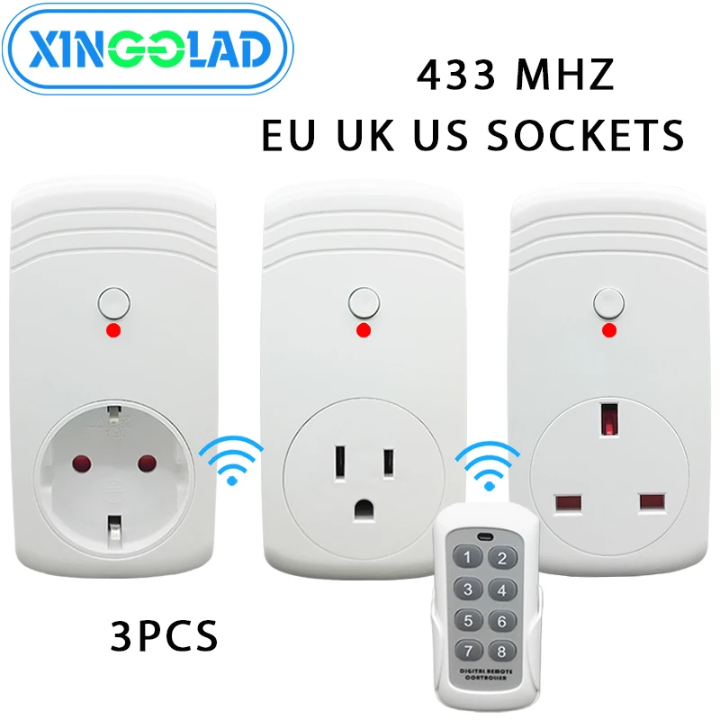 

3PCS 433 MHZ EU UK US RF Switch Socket Wireless Remote Control Plug Adapter European Power Outlet For Household Learning Code