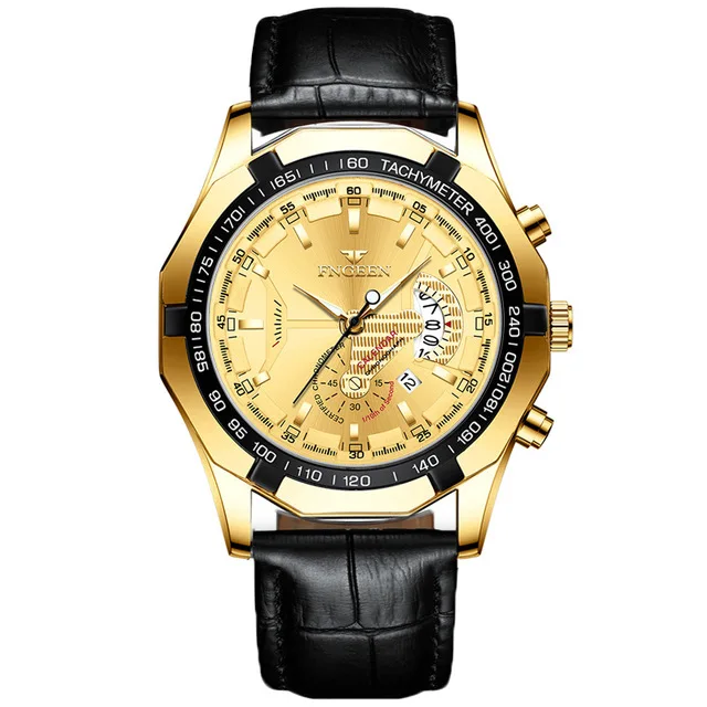 FNGEEN Luxury Men's Watches Stainless Steel Band Fashion Waterproof Quartz Watch For Man Calendar Male Clock Reloj Hombre S001 s001-13