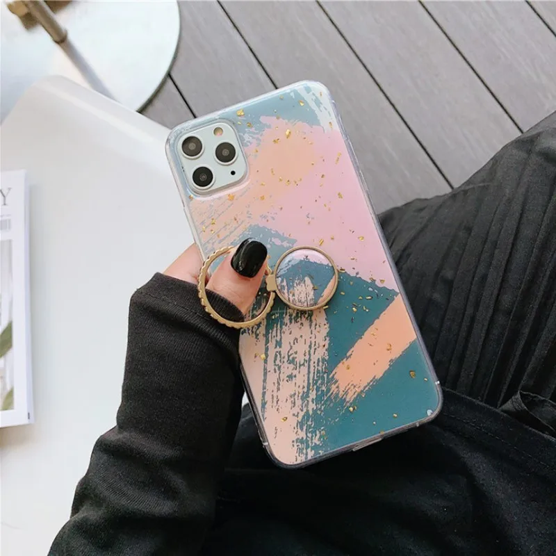 02 Геометрический блестящий чехол для телефона iPhone X XR XS MAX 7 8 7Plus 6 6S Plus 11 Pro Max палец кольцо эпоксидный чехол для телефона Платиновые блестки - Цвет: 02