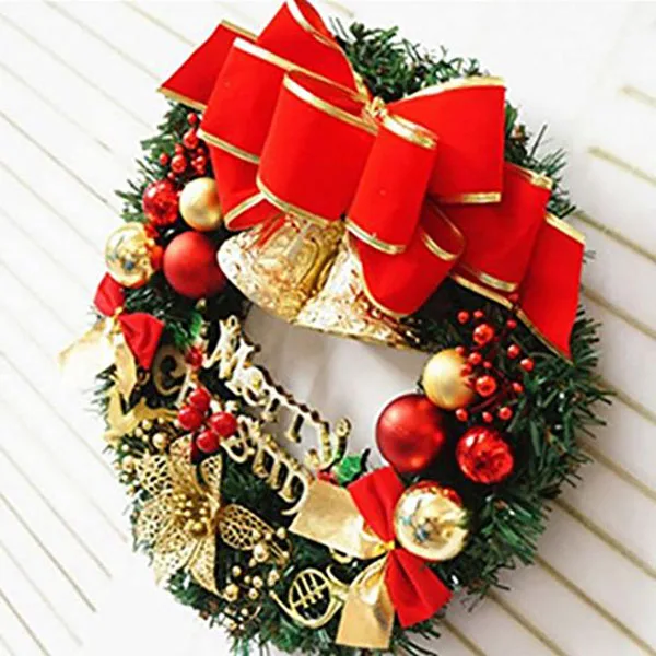 Promotion-30cm, Рождественский Большой венок, двери, настенные украшения, красный бант, колокольчики, гирлянда, украшение, подарки, украшение