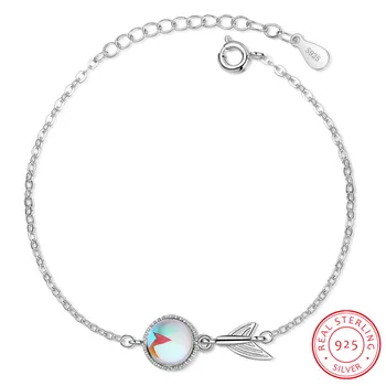 

Fashion Brand Real 925 Sterling Silver Mermaid Tail Bracelet For Women Colourful Moonstone Bracelet New Designer Wedding Jewelry