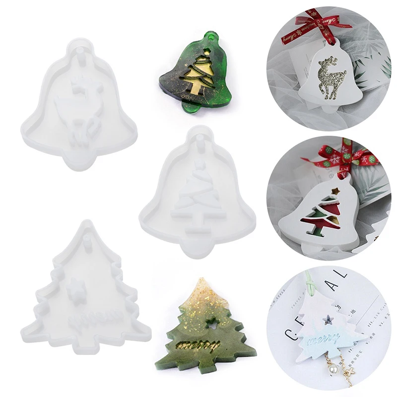 Silicone Mold Crystal Epoxy Resin Christmas Tree Elk Pendant Casting DIY Crafts Hanging Tags Jewelry Making