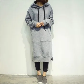 

Women 2020 Spring Autumn Casual Loose Long Hoodies Sweatshirt Full Sleeve Fleece Split Hooded Dress Vestidos Plus Size 4XL 5XL