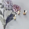 Pendientes de plata de ley 925 de oro de 14k para mujer, aretes de mariposa brillantes simples, accesorios de joyería coreanos para estudiantes ► Foto 3/6