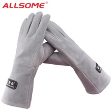 ALLSOME 35 см кожаные сварочные перчатки для сварочных аппаратов Tig/Mig/камин/плита/барбекю/садоводство/Сварочная маска/DIY деревообрабатывающие HT1583