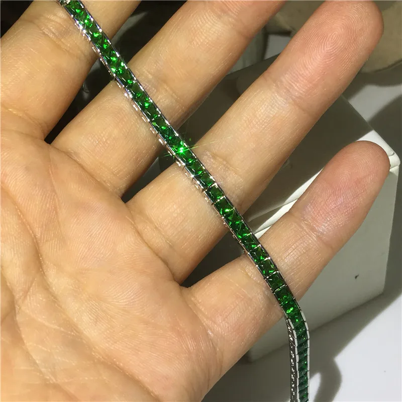 Green Choucong, 8 цветов, массивный Теннисный браслет, квадратный, AAAAA, cz, серебро, золото, вечерние, свадебные, очаровательные браслеты для женщин, мужчин, ювелирные изделия - Окраска металла: Green