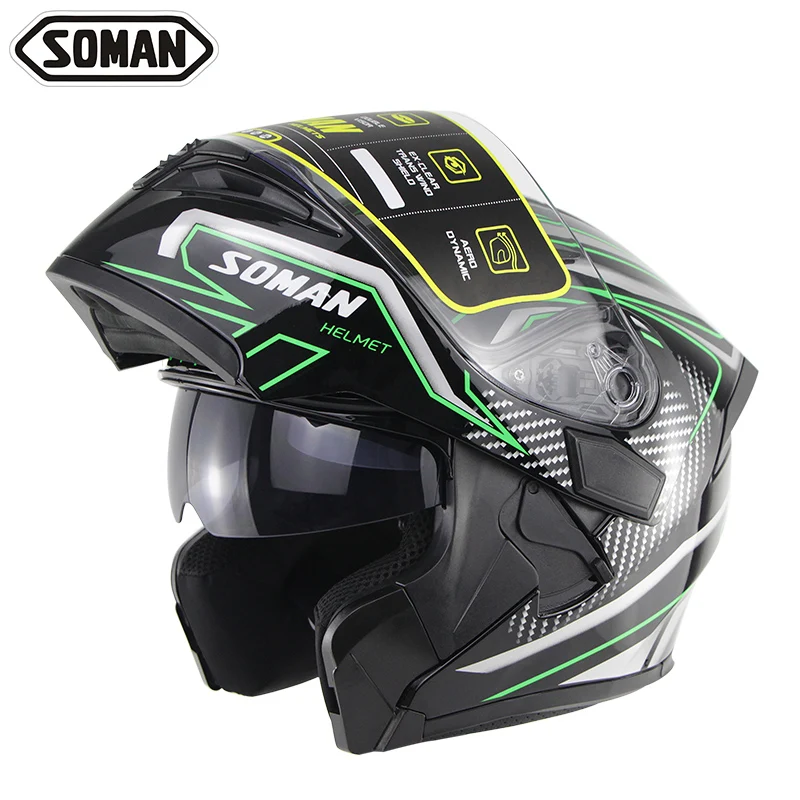 Black Green Soman стиль мото rcycle шлем полное лицо черный зеленый флип-ап шлемы мото велосипед 3/4 открытый лицо caoco moto capacete de moto ciclet - Цвет: Black Green