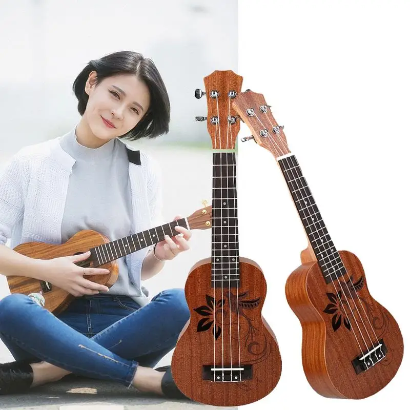 

Brown Color Kids Gift Ukulele Uke Wood Ukulele Back Windsor Arch Flower/Birds Pattern