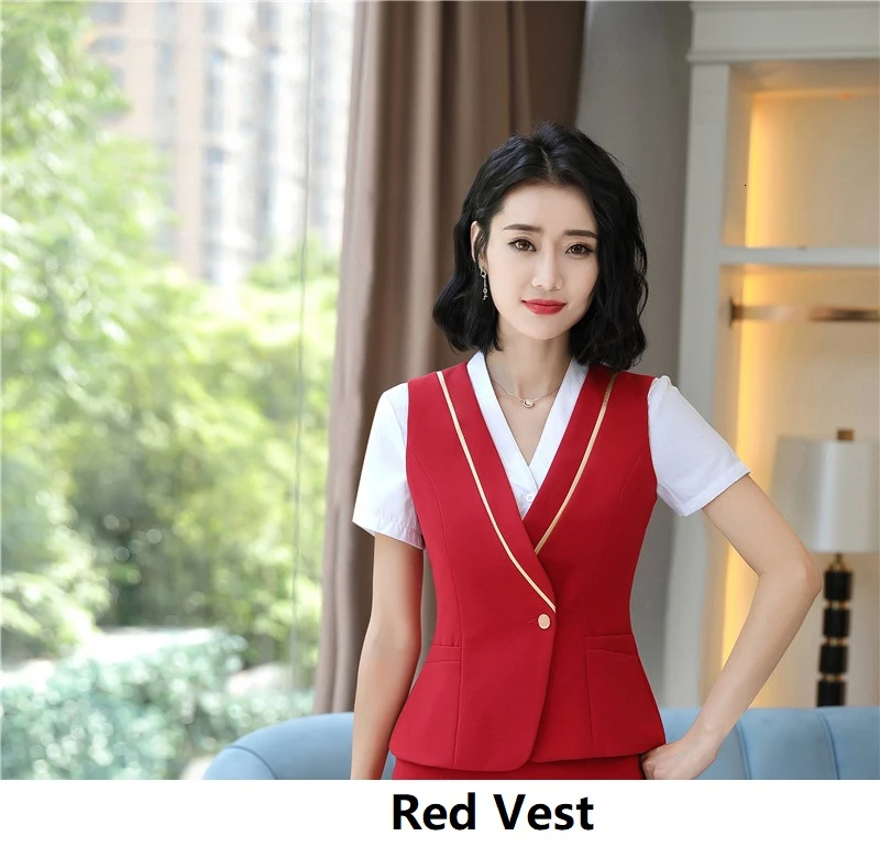 Red Vest Модные стили Для женщин Бизнес Повседневная обувь комплекты со штанами с комплект из 2 частей брюки и куртки пальто женские офисные Профессиональный пиджаки для женщин - Цвет: Red Vest