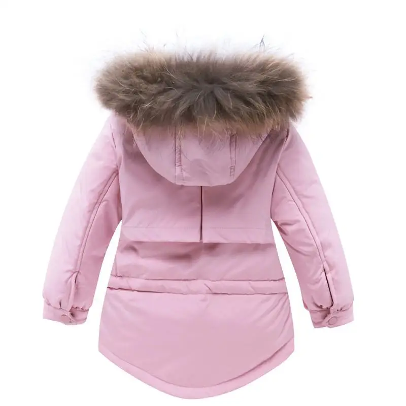 Г. Зимняя куртка-пуховик на утином пуху для маленьких мальчиков и девочек пальто с капюшоном из натурального меха енота+ комбинезон, комплект детской одежды W228