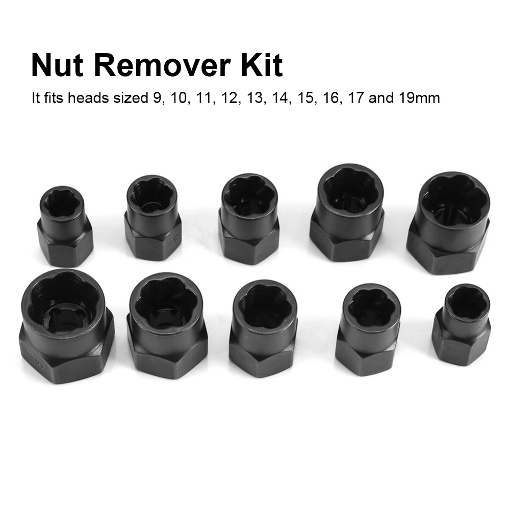 10PCS 9-19mm Nut and Bolt Extractor Damaged Nut and Screw Remover Removal Tool Black Thread Tool Kit with 2 Styles