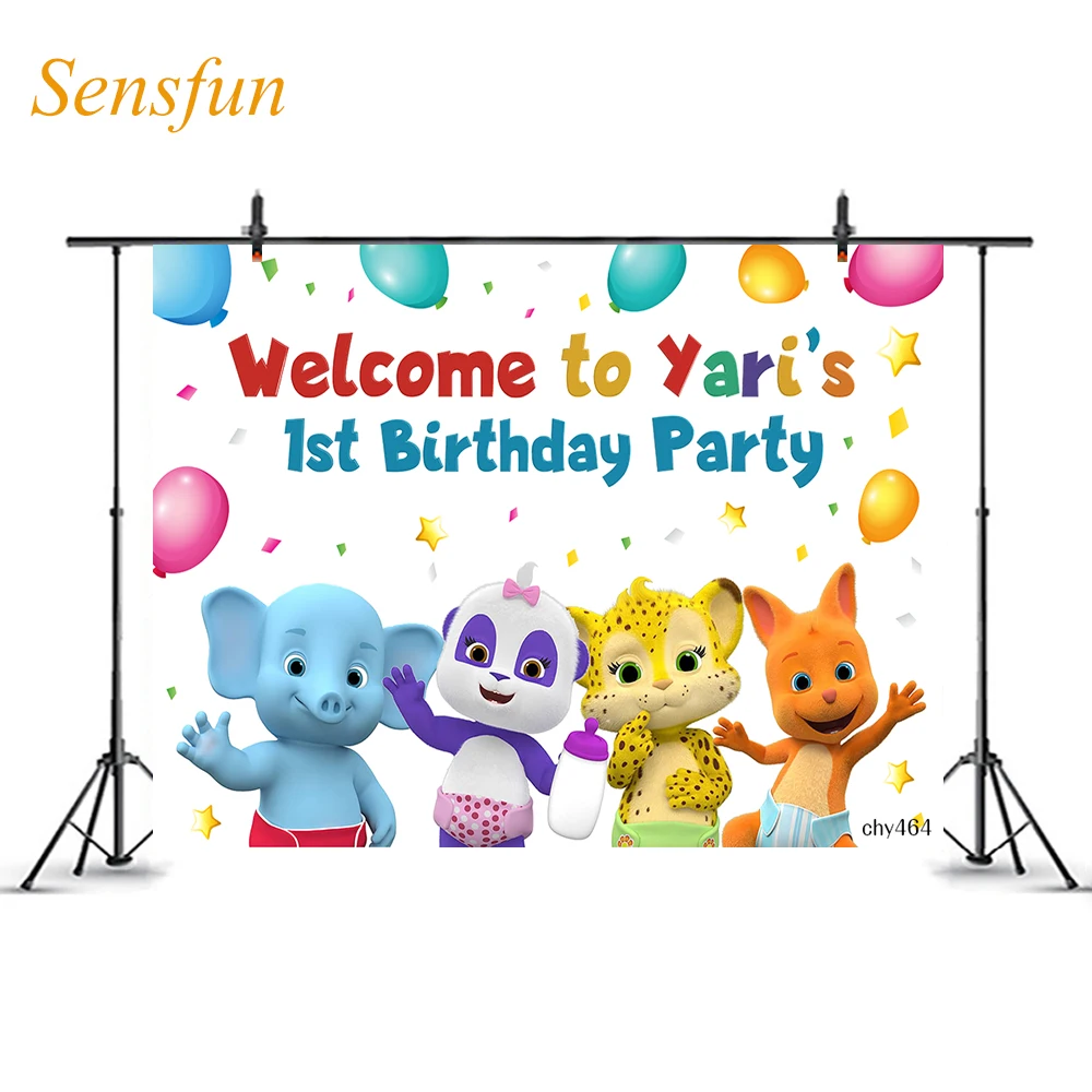 

LEVOO Custom Background Animals Word 1st Birthday Party Balloons Photography Backdrop Photo Shoot Studio Prop Photophone Vinyl