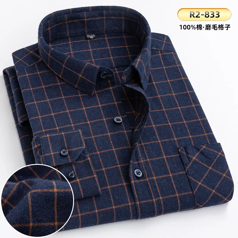 New Spring Autumn 100% Cotton Flannel Plaid Mens Shirts Casual Long Sleeve Regular Fit Home Dress Shirts For Man Clothes 6XL 5XL long short sleeve shirt