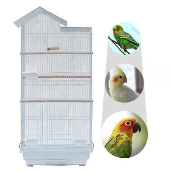 

39" Bird Parrot Cage Canary Parakeet Cockatiel LoveBird Finch Bird Cage with Wood Perches & Food Cups White(3019)