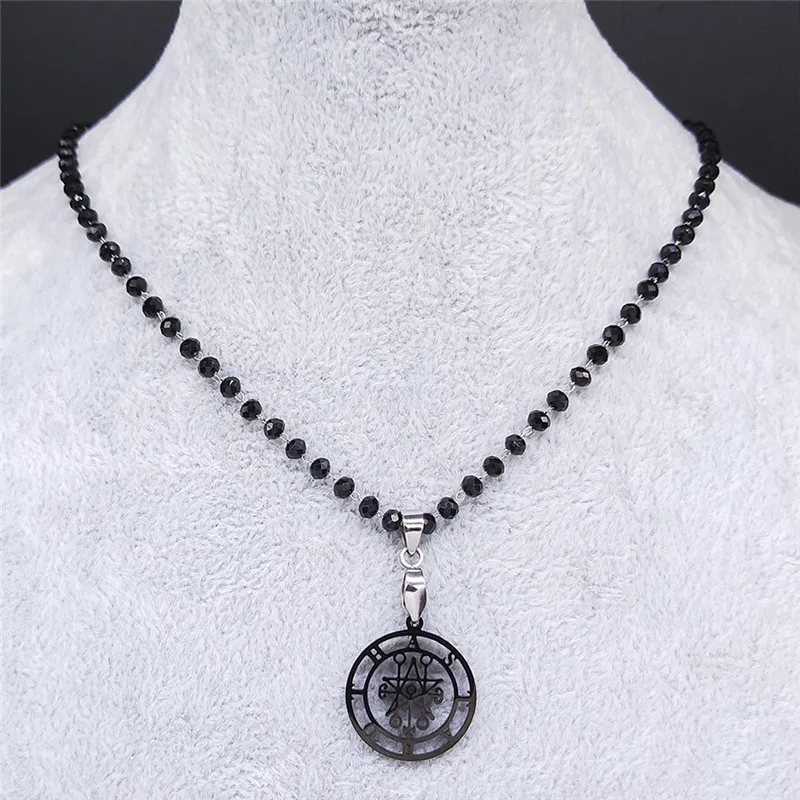 Astaroth Sigil Goetia Хрустальная бусина ожерелье из нержавеющей стали сатана satanic