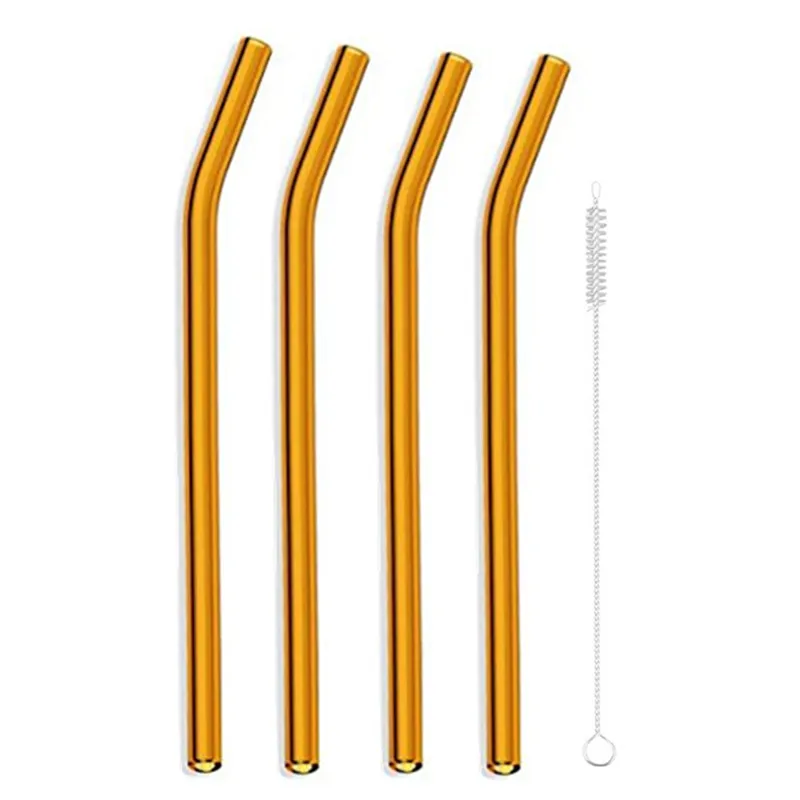 4pcs orange 4 шт стеклянная соломинки многократного использования питьевая стеклянная трубка экологически чистая с чистящей щеткой события партия поддерживает поставки - Цвет: 4pcs orange