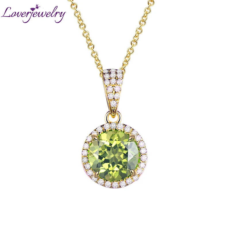 LOVERJEWELRY кулон из перидота чистое 14Kt желтое золото круглый вырез 100% натуральный