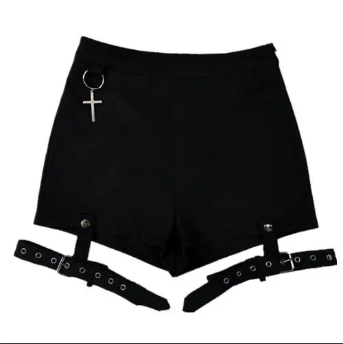 

Dark Gothic Women Shorts Summer Sling Leg Ring Suspenders Black Pants