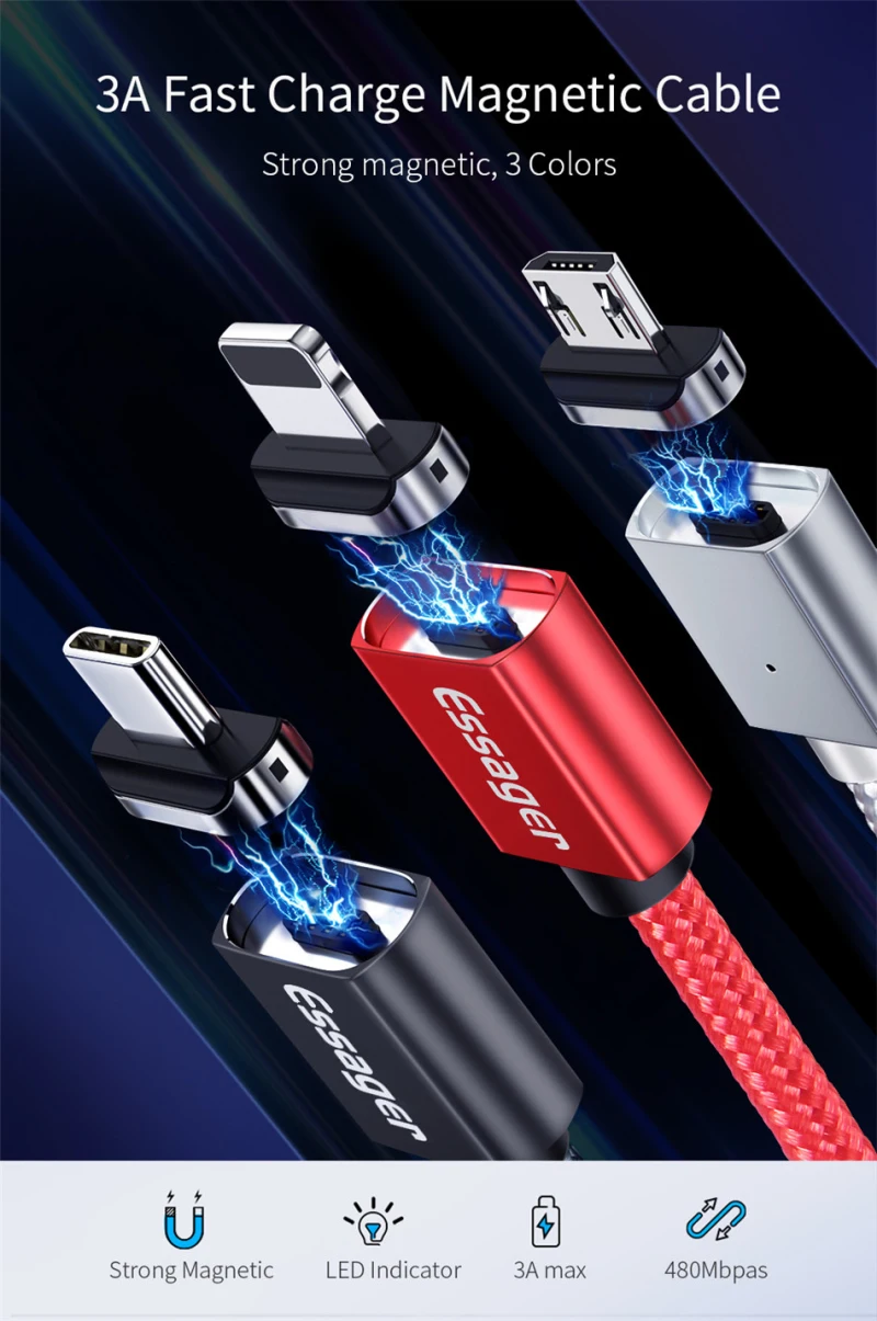 Essager Магнитный Micro Тип usb c кабель IOS для iPhone 11 XR 7 IPad Xiaomi 9 Redmi Note 7 кабели быстрой зарядки телефона код данных