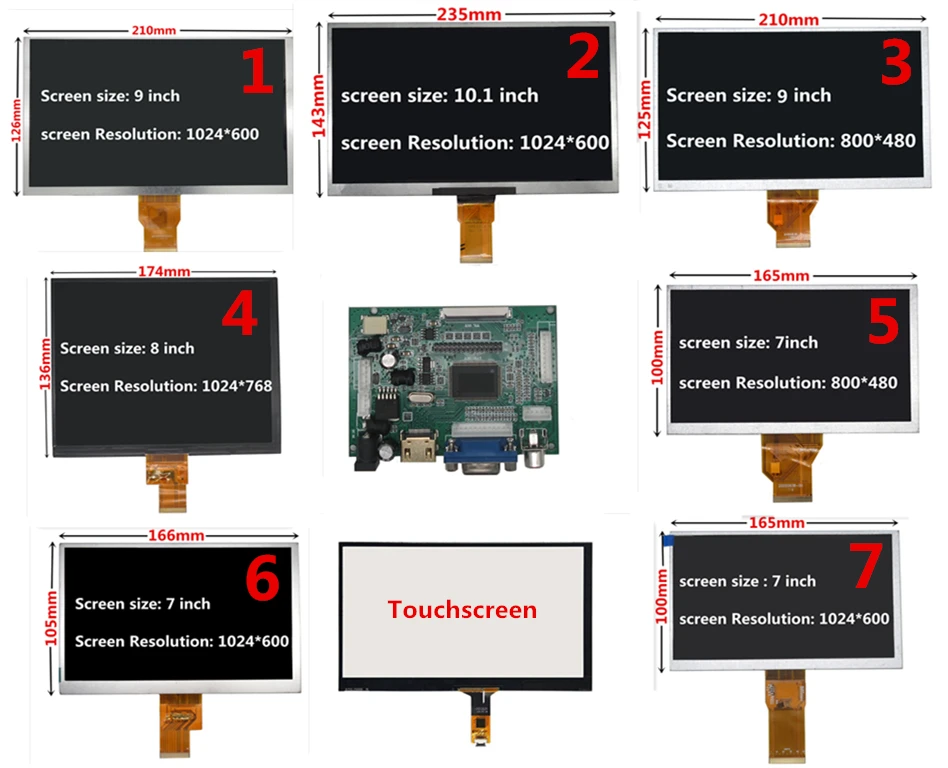 7/8/9/10.1 polegada 1024*600 tela lcd com hdmi vga driver board monitor para raspberry pi banana/laranja pi mini computador