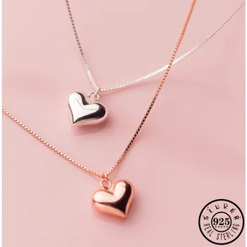 

100% Real 925 Sterling Silver Solid Heart Pendant Rose Gold Color Plated Chain Necklaces Jewelry Gifts for Women Girlfriend