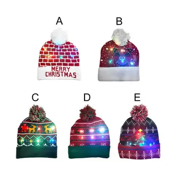 

LED Christmas HAPPY NEW YEAR Knitted Hats Light-up Xmas Knit Beanie Adults Cap