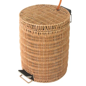 

Fashion creative PE plastic woven waste bins ashcan ashbin Pedal type paper basket Home kitchen bathroom bucket with lid