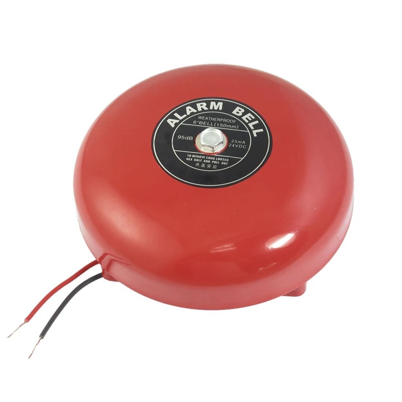 

DC 24V 25mA 95db 150mm 6" Diameter Metal Electric Round Alarm Bell Red