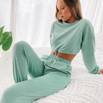 

Foridol casual tracksuit suit sets long sleeve crop top long pants two pieces sets for women sports suits summer autumn 2020