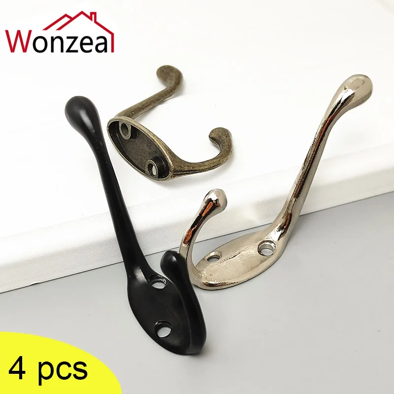 4pcs Wall Hooks With Screws Antique Zinc Alloy Hat Towel Hangers