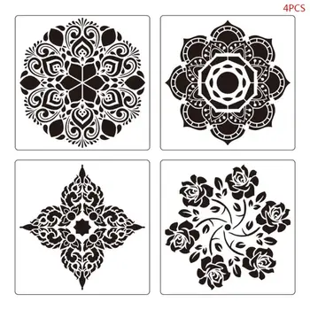 

4pcs/set Mandala Stencil Wall Painting DIY Drawing Template Floor Tiles Funiture