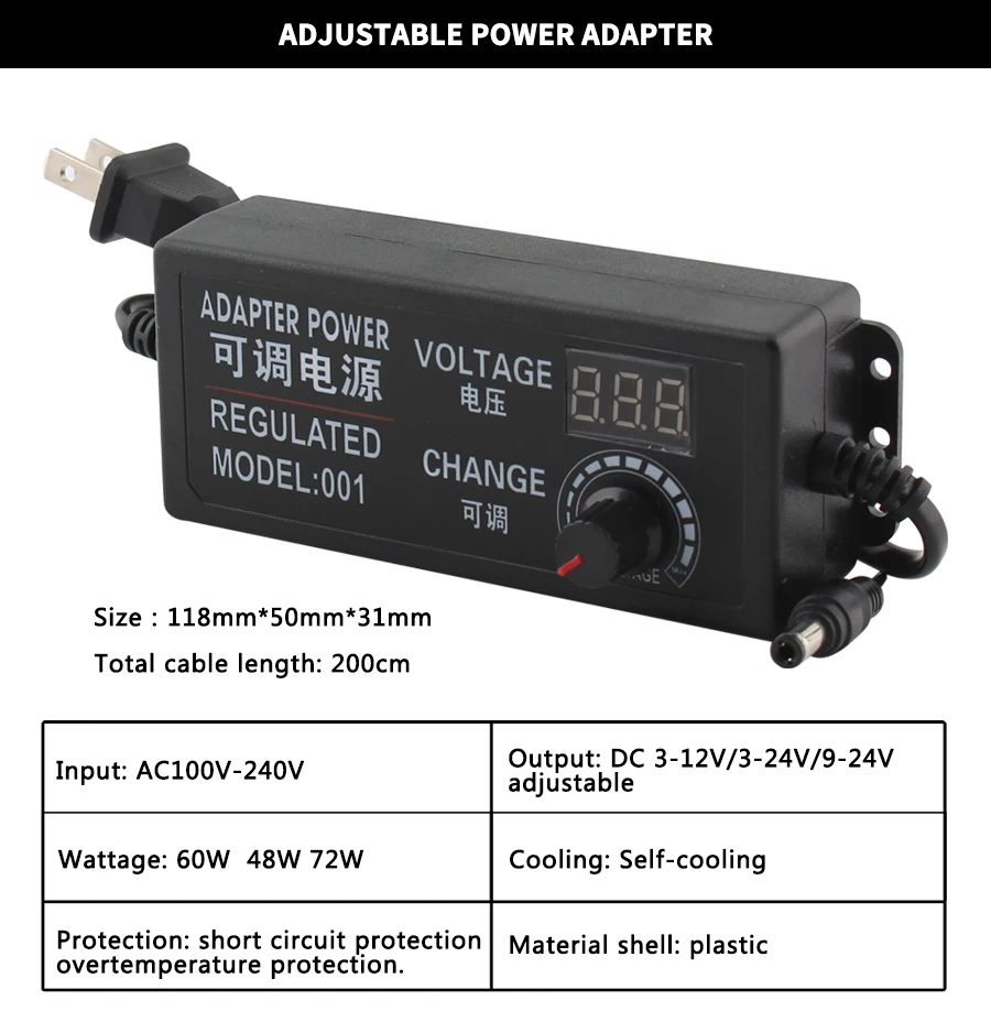 12V адаптер питания регулируемый AC в DC 3 V-12 V 3 V-24 V 9 V-24 V освещение аксессуары дисплей экран вольт источник питания 3 12 24 V