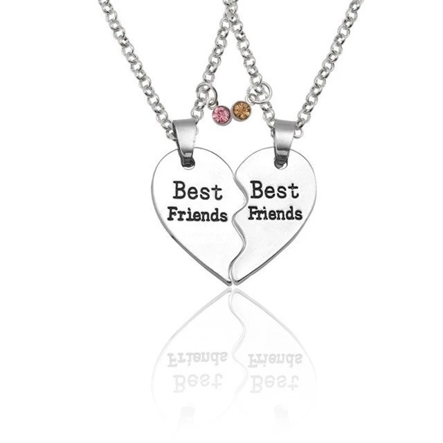 Fashion Best Friends Honey Love Couple Pendant Necklace 2 Pcs/ Set Rainbow Broken Heart BFF Good Friends Friendship Jewelry Gift 23