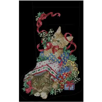 

Christmas kitten socks Patterns Counted Cross Stitch 11CT 14CT DIY Cross Stitch Kits Embroidery Needlework Sets home decor