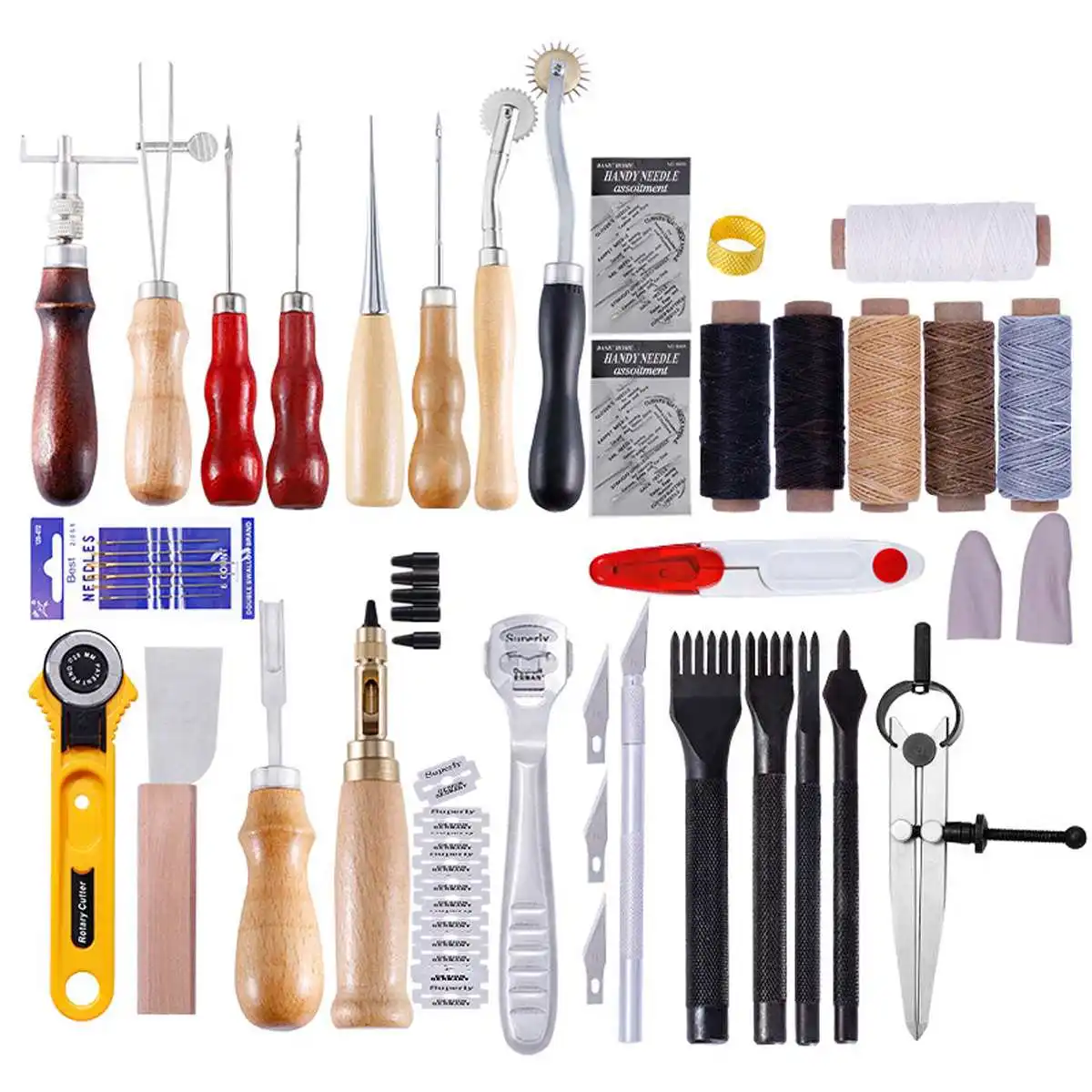 

61Pcs/Set Leather Craft Tools Kit Hand Sewing Stitching Carving Punch Work Saddle Groover Professional Leathercraft Tool