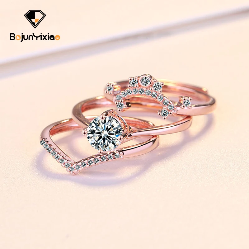 

Fashionable crown ring 925 Silver Female ins combination suit adjustable and detachable index finger ornament Women's jewelry