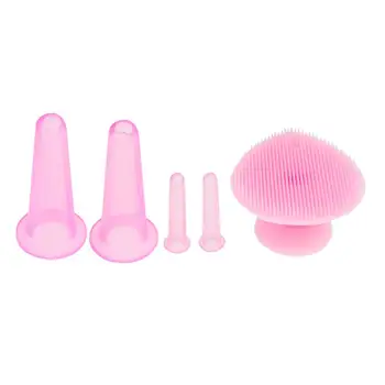 

5pcs Facial Cupping Massage Kit Silicone Cupping Jar Vacuum Cans with Mini Cleaning Brush