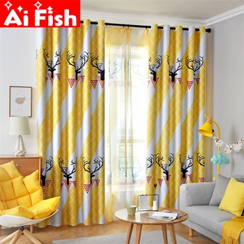 

Scandinavian Simple Lattice Striped Print Curtains Bedroom Living Room Decoration Custom High-Quality Blackout Curtains X041-4