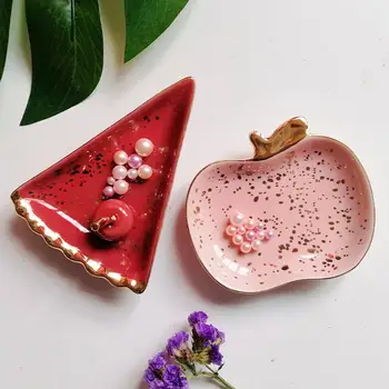 

Jewelry Packaging box Ceramic Watermelon Apples Shape Earrings Necklace Jewelry Storage Dish Plate lovely storage box New