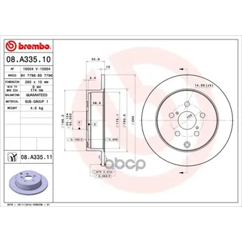 

Disc brake rear. Toyota Avensis (_ T25 _) 04/03-11/08 / Toyota Avensis estate (_ T25 _) 04/03-11/08 Brembo art. 08.a335.10