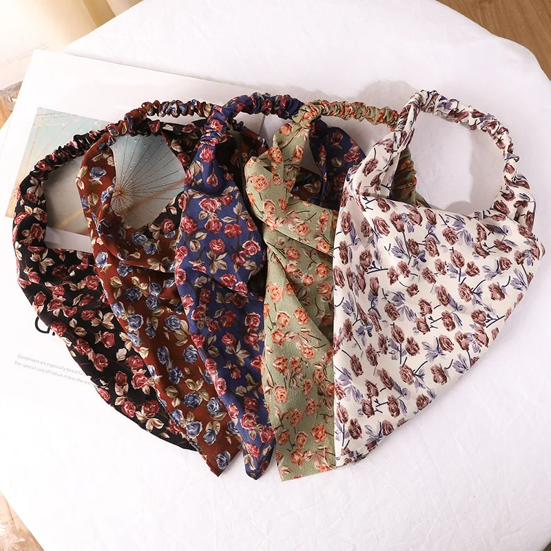 Women\'s Bandana Vintage Bohemia Women Bandana Hair Band Scarf Print Vintage Triangle Turban Elastic Headband for Lady Head Scarf