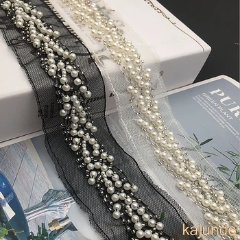 

Handmade bead black/white pearl Trim Sewing Lace Braided Lace Ribbon DIY Clothes Accessories Curve Lace