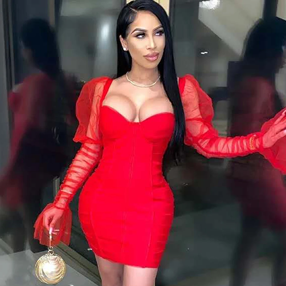 Женское мини платье с V образным вырезом и длинным рукавом|Платья| |