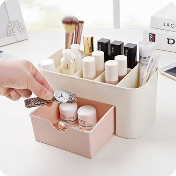 

Desk Sundries Cosmetic Storage Container Plastic Makeup Organizer Multi-functional Make Up Brush Storage Box With Drawer#15#1