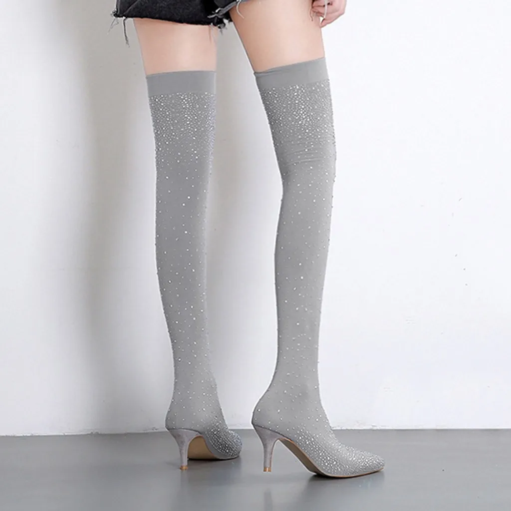 Г. Весенне-зимние новые женские пикантные эластичные сапоги ботфорты на высоком каблуке с острым носком высокие сапоги до бедра новинка,# O15