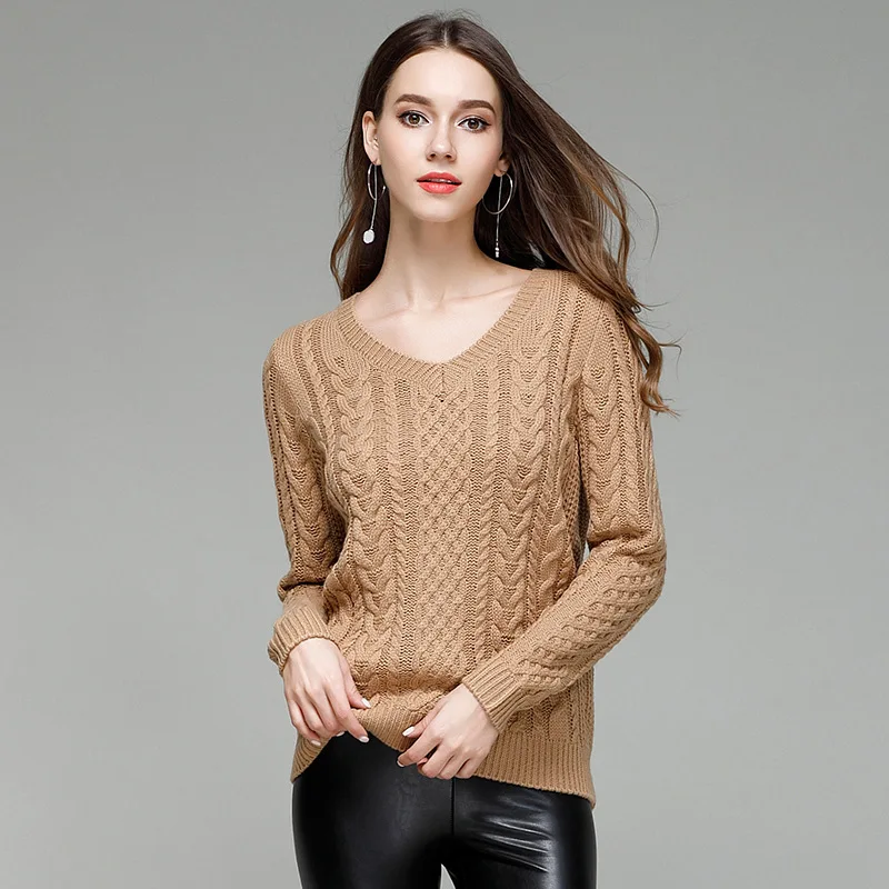 2020 Women Sweters Knitwear Pull Femme Manche Longue V Neck White Sweater Roupa Mulher Pullover Feminino Tops KJ161 over | Женская