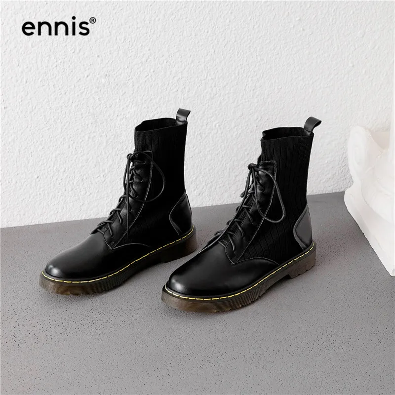 ENNIS/ г.; дизайнерские ботинки; обувь martin; женские ботильоны из натуральной кожи; вязаные эластичные ботинки на платформе со шнуровкой; обувь на плоской подошве; A9170